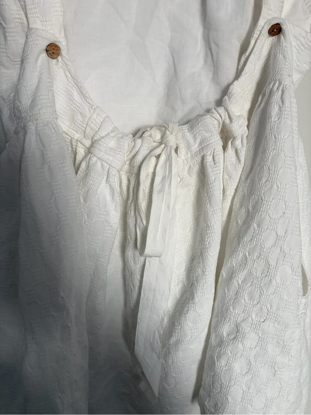 Free People White Textured Drop Waist Mini Dress S NWOT Cottagecore Boho